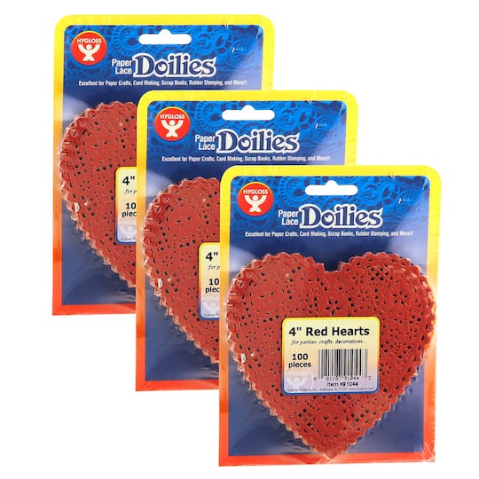 Hygloss® 4" Red Heart Doilies, 3 Packs of 100